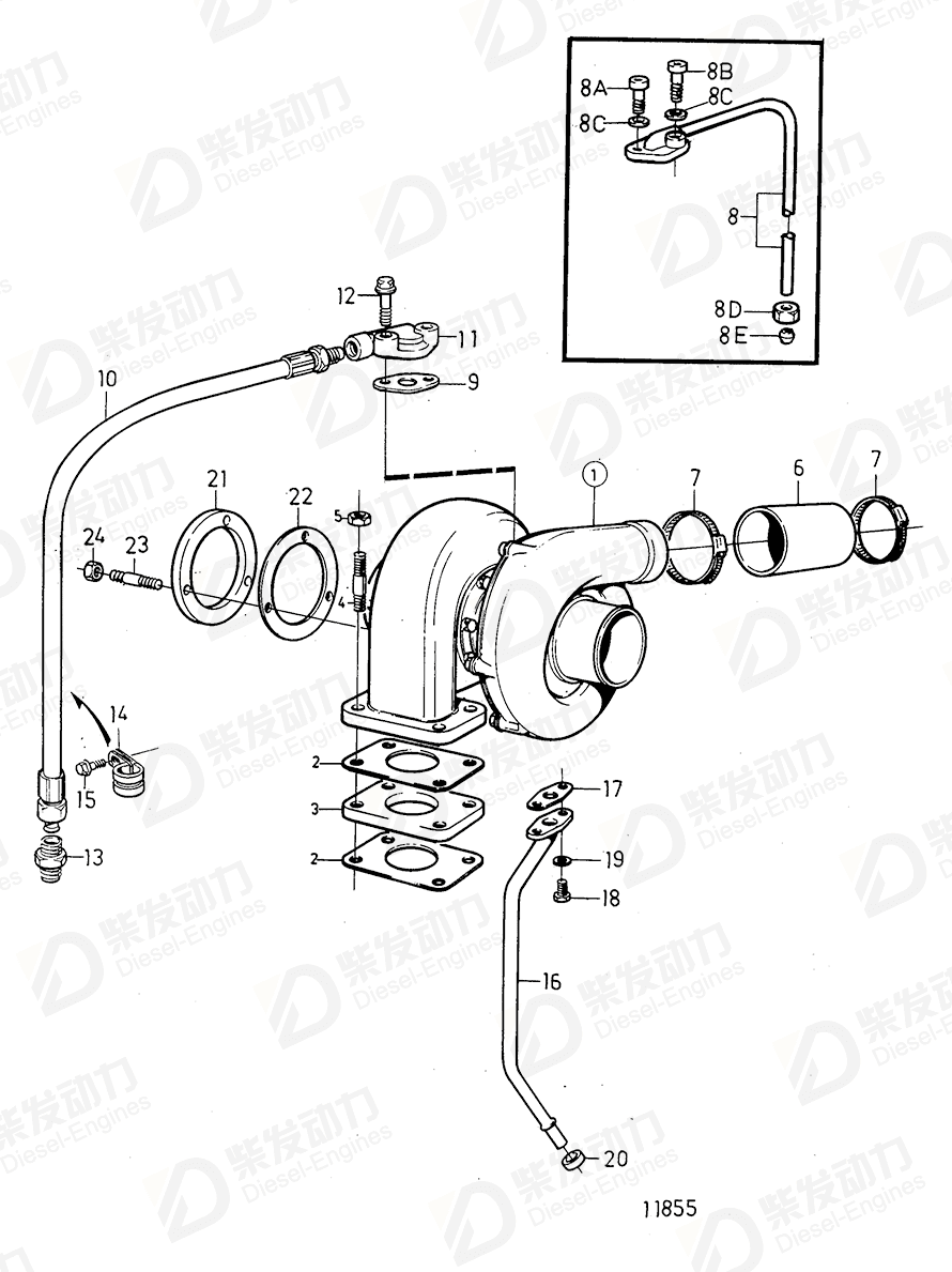 volvo penta Oil return pipe 849679 Drawing